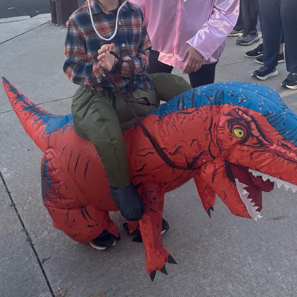 Inflatable Dinosaur Ride-On Costume for Kids - Red and Blue